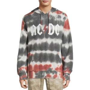 AC/DC Logo Tie Dye Graphic Pullover Hoodie Sweatshirt Large Band Merch Grunge